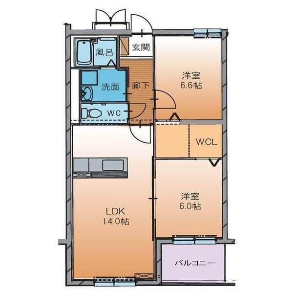 メルヴェール(2LDK/2階)の間取り写真