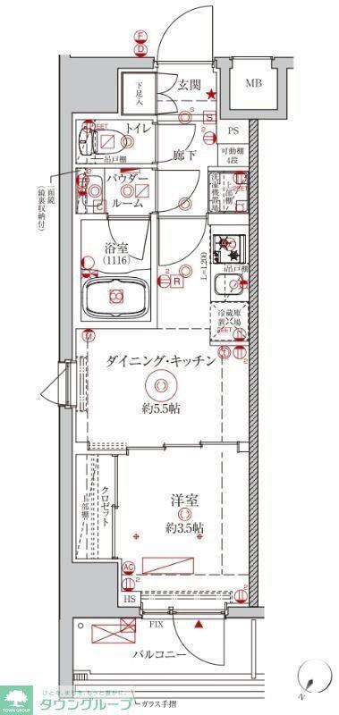 クレイシアIDZ川崎ザ・テラス(1DK/9階)の間取り写真