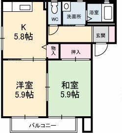 シャーメゾン西岐波D(2K/2階)の間取り写真