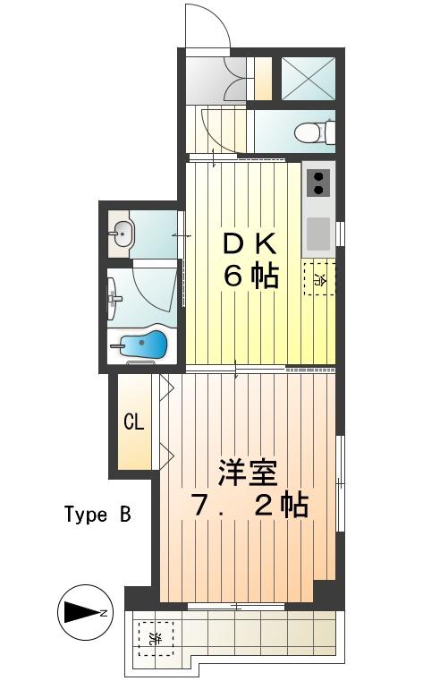三ツ木富士見町マンション(1DK/4階)の間取り写真