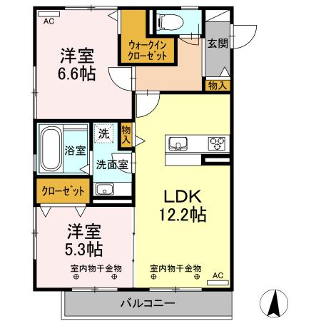 WIN S GARDEN A(2LDK/3階)の間取り写真