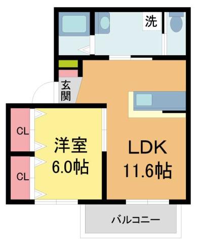 ハイツマスモトA(1LDK/1階)の間取り写真