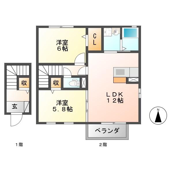 CATTLEYA A(2LDK/2階)の間取り写真