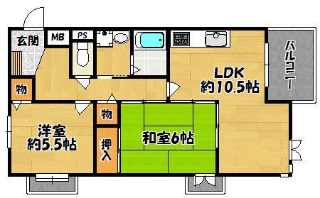 ヴィラ・パティオ(2LDK/2階)の間取り写真