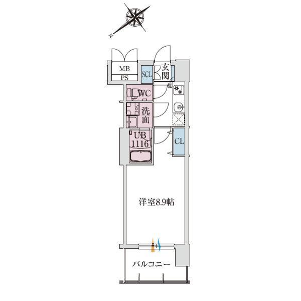 スプランディッド堺東3(1K/8階)の間取り写真