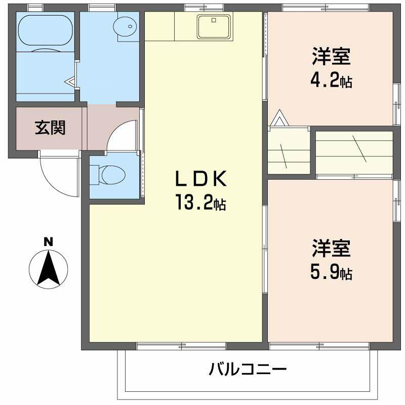 ディアス花北(2LDK/2階)の間取り写真