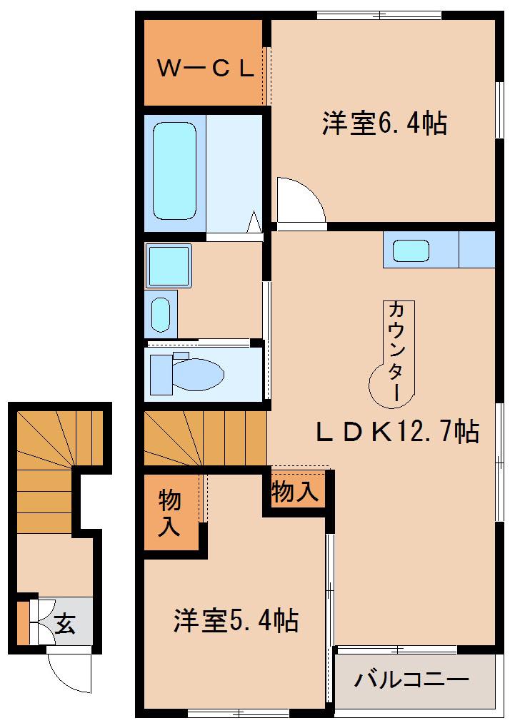 シャルメゾンA(2LDK/2階)の間取り写真