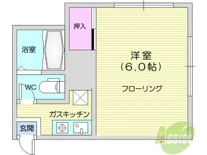 山河フラット(1K/2階)の間取り写真