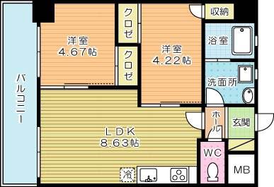 WINGS砂津(2LDK/3階)の間取り写真