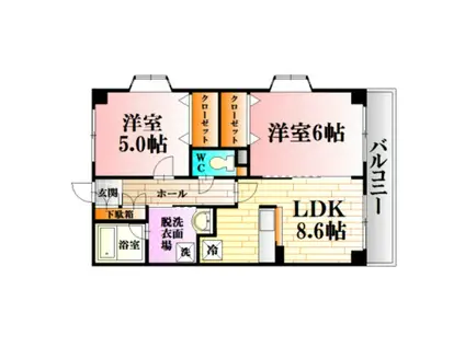 ボヌールマスダII(2DK/3階)の間取り写真