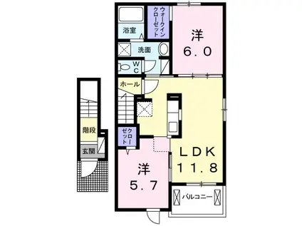 ラルーチェI(2LDK/2階)の間取り写真