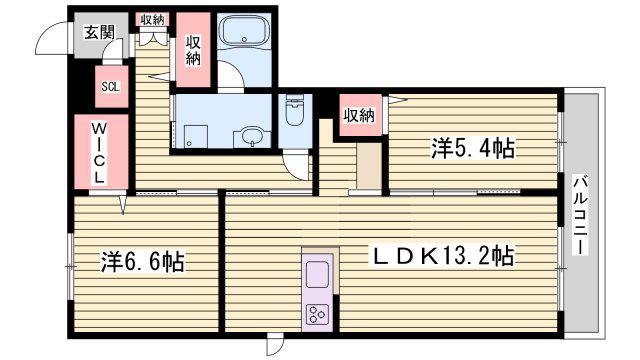 オカバ姫路網干シャーメゾン(2LDK/3階)の間取り写真