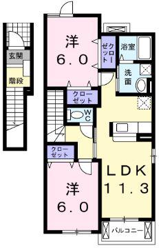 フローレンスIIB(2LDK/2階)の間取り写真