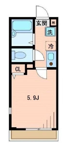 KAツルミ(1K/1階)の間取り写真