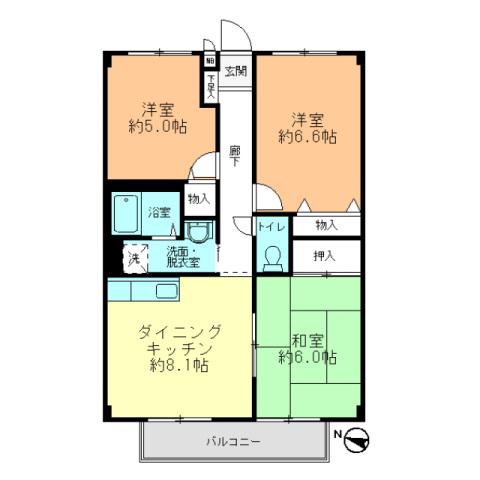 フォブール福原(3DK/2階)の間取り写真