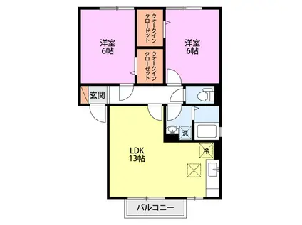 サニーフラット B棟(2LDK/1階)の間取り写真