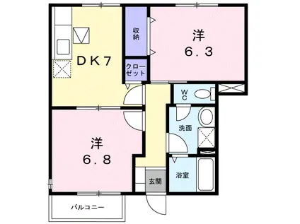 メゾン コリーヌII(2DK/1階)の間取り写真