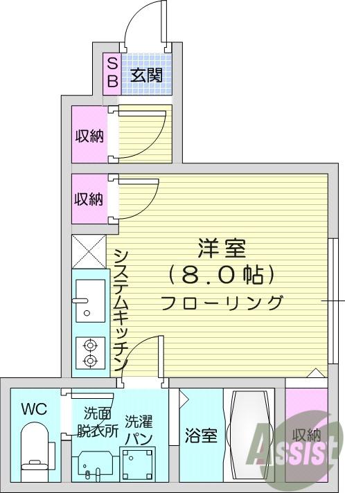 ゴートゥー(ワンルーム/1階)の間取り写真