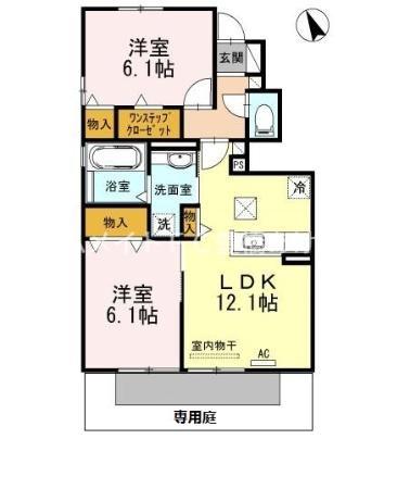 ヴィル グランデB(2LDK/1階)の間取り写真