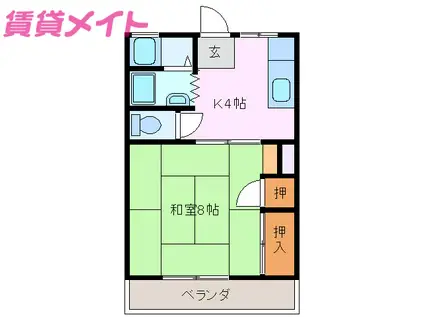 新町ハイツ(1DK/2階)の間取り写真