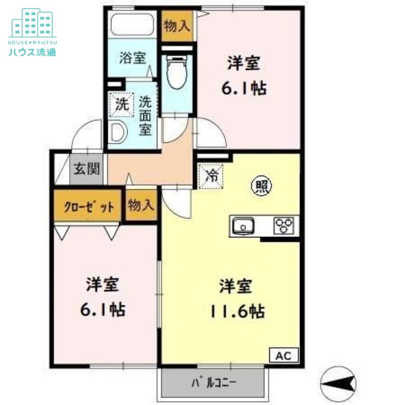 ロイヤルガーデン永田A(2LDK/1階)の間取り写真