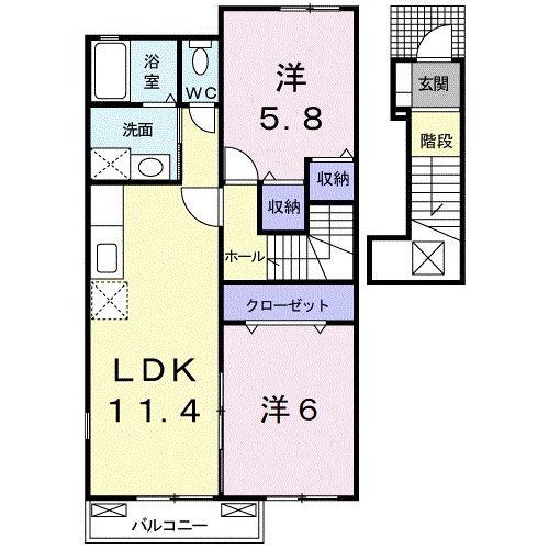 コートジュネス I(2LDK/2階)の間取り写真