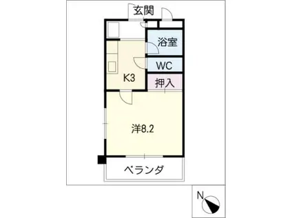 サウスシャトー(1K/2階)の間取り写真