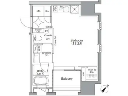 ザ・パークハビオソーホー横浜関内(ワンルーム/3階)の間取り写真