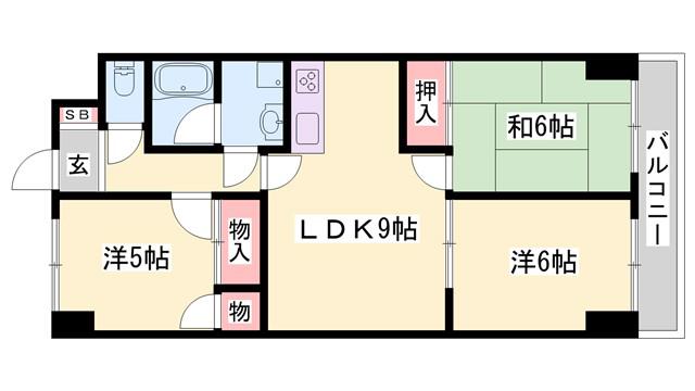 アピア安富A棟(3LDK/2階)の間取り写真
