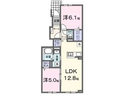 プレジールII(2LDK/1階)の間取り写真