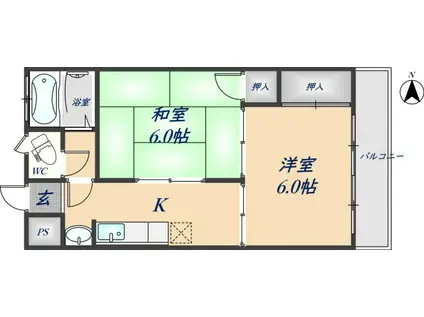 シャインハイツ(2K/2階)の間取り写真