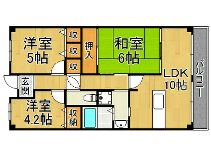 パセオ清荒神2番館(3LDK/1階)の間取り写真