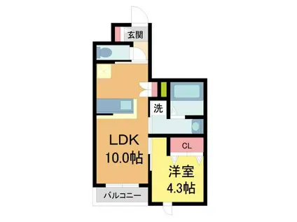 西宮市甲子園七番町ヘーベルメゾン(1LDK/1階)の間取り写真