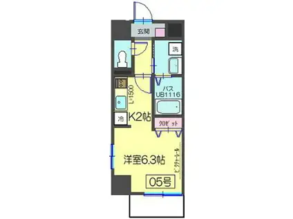 レイラインステージ横濱(1K/2階)の間取り写真