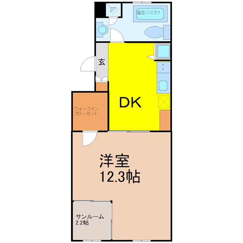 レインボーカーサ内田橋(1SDK/3階)の間取り写真