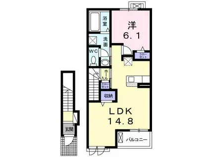 ラ・ヴィエルジュ(1LDK/2階)の間取り写真