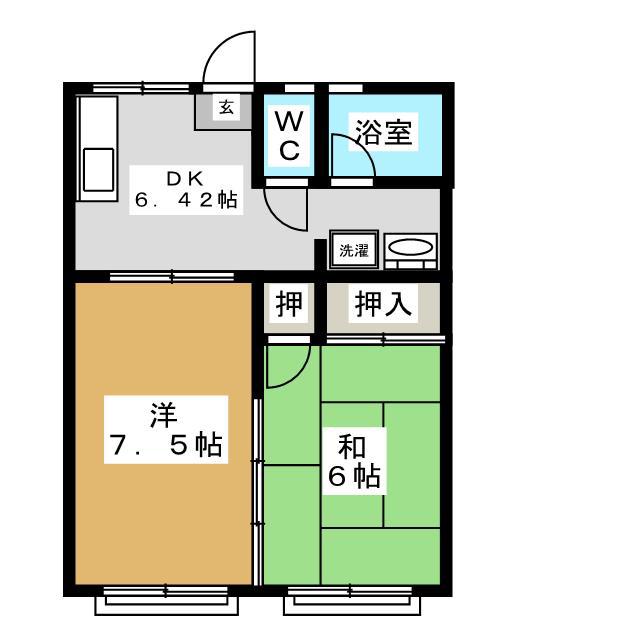 ロムロス東(2DK/1階)の間取り写真