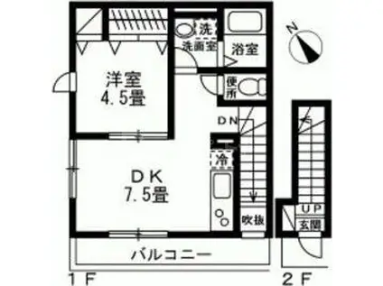 Kパークサイド(1DK/2階)の間取り写真