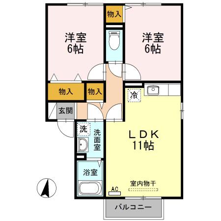 グリーンベルズ D棟(2LDK/1階)の間取り写真