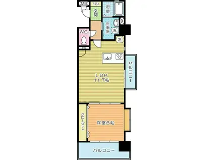 アルティザ小倉(1LDK/9階)の間取り写真