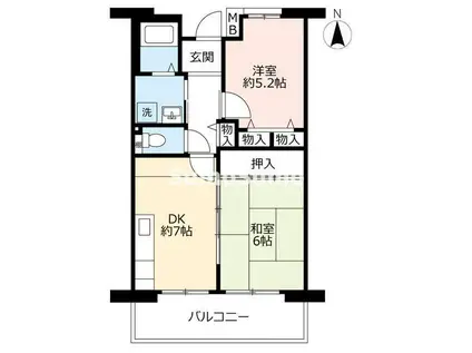 URサンラフレ鳴尾北11号棟(2DK/4階)の間取り写真
