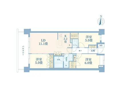 ルフォン小平美園町(3LDK/5階)の間取り写真