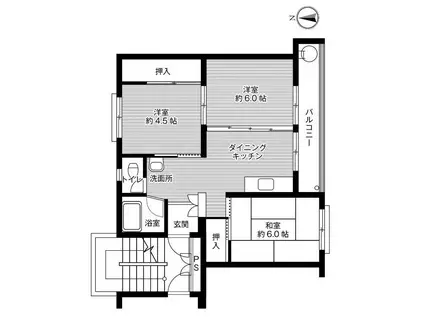 ビレッジハウス櫛引(3DK/5階)の間取り写真