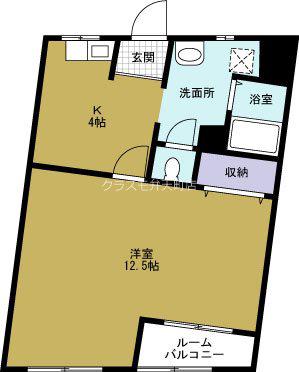 ヴィラナリー港晴(1DK/3階)の間取り写真