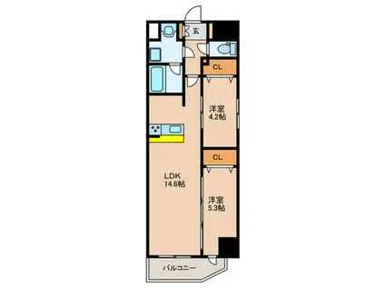 リファレンス室見リバービュー室見(2LDK/7階)の間取り写真