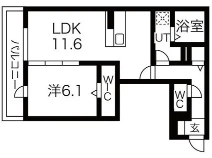ザ・アパートメント谷上(1LDK/1階)の間取り写真