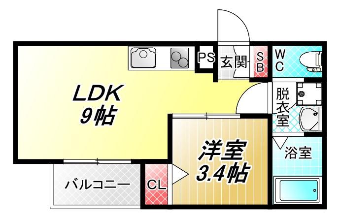 FSTYLE八尾北久宝寺(1LDK/1階)の間取り写真