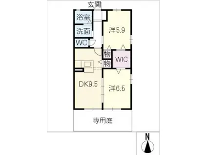 クラシオン下津(2DK/1階)の間取り写真