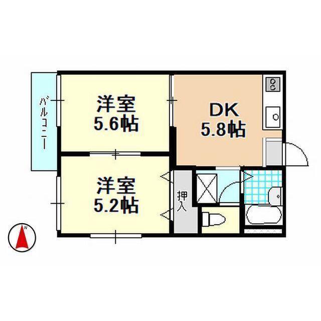 シャローム天王(2DK/1階)の間取り写真