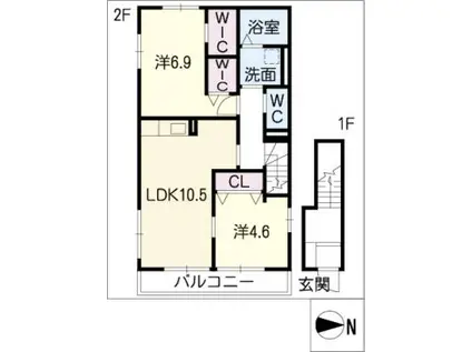 プランタン(2LDK/2階)の間取り写真